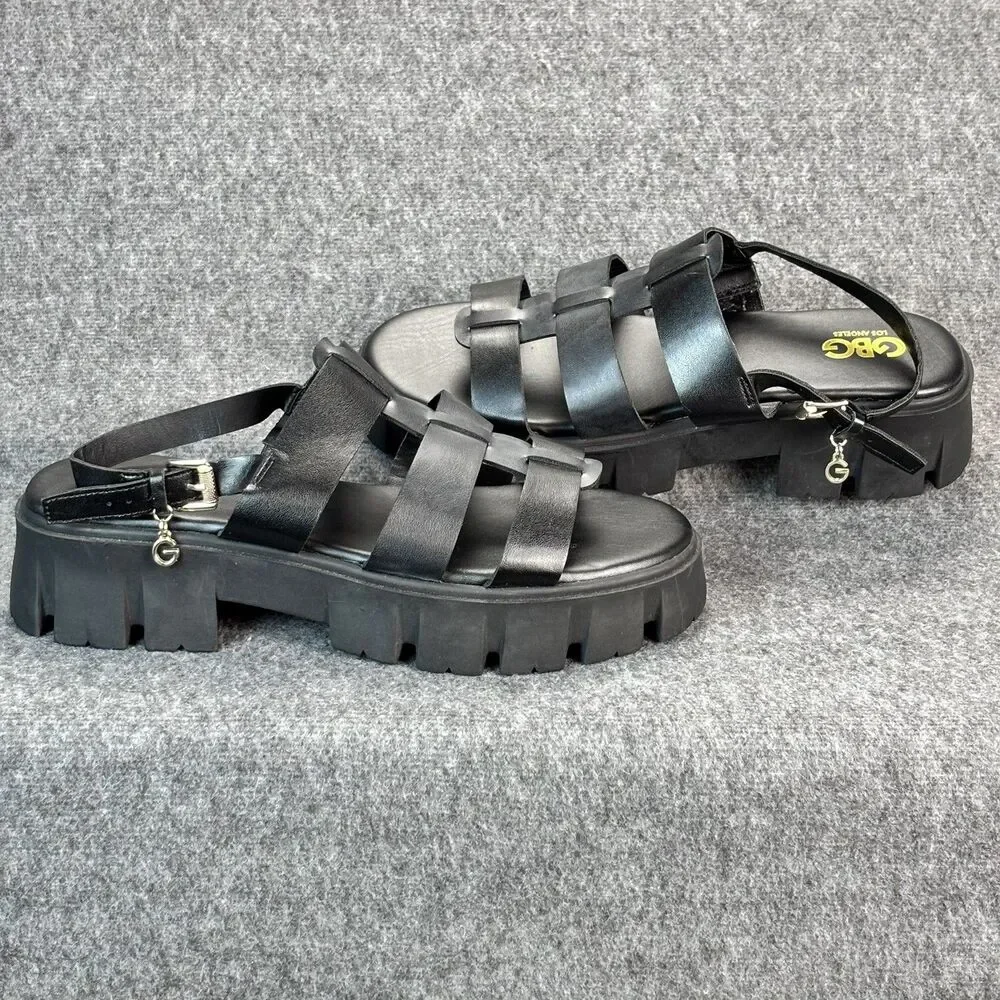 GBG Los Angeles Women’s Gladiator Platform Sandals Black Lug Sole Size 11M